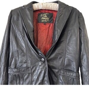 Vintage Sandra Black Leather Blazer Jacket Womens Single Button Mexico  XS